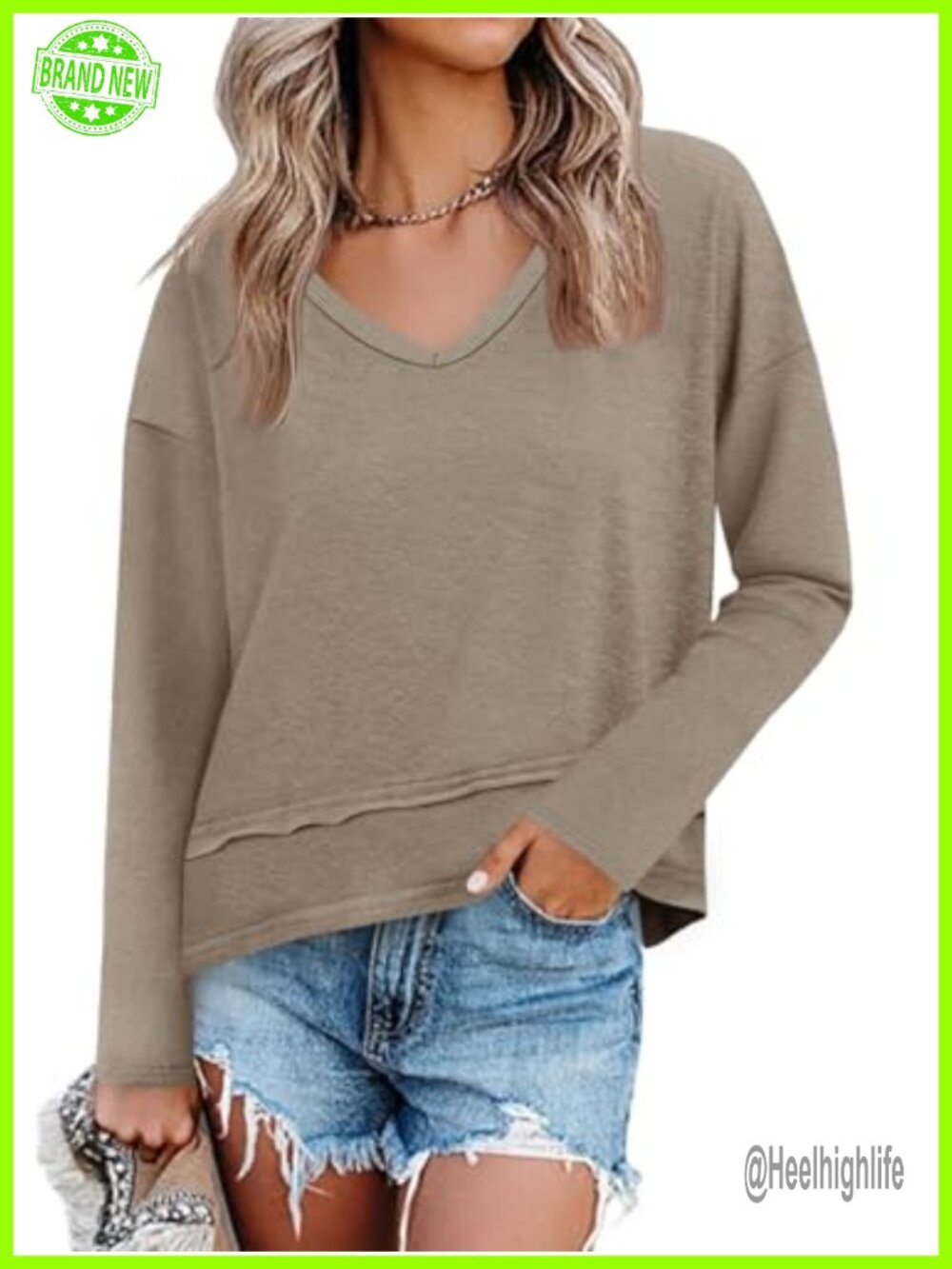 Long Sleeve V Neck T Shirt Casual Loose Fit Flowy Top